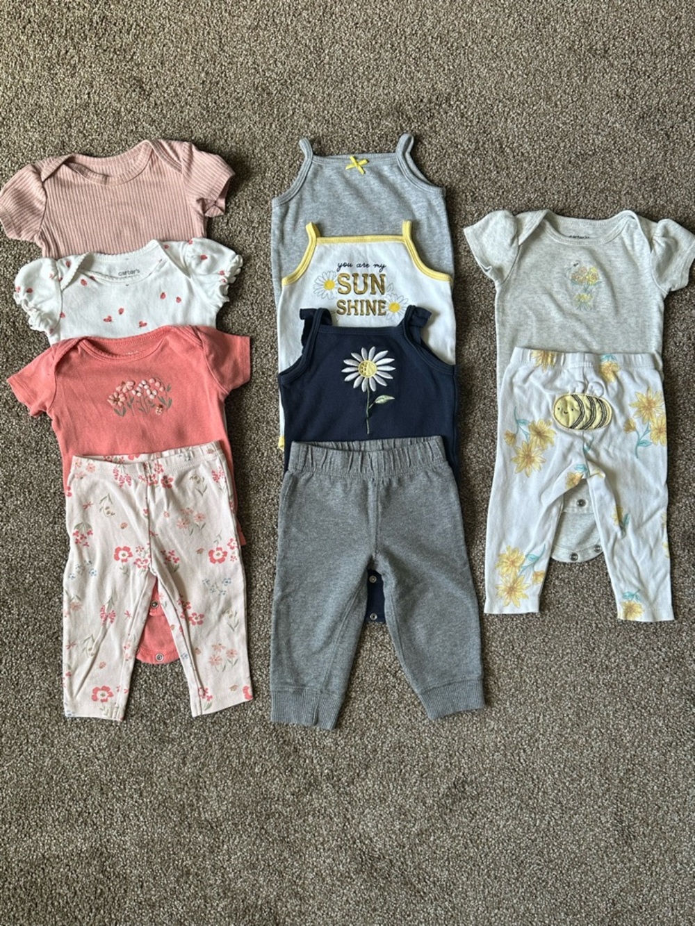 Baby Girl 10pc Bundle 6-9M Carter’s HB Bodysuits Pants Summer Outfits Lot